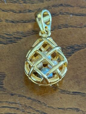 Joan Rivers Gold Tone Teardrop Faux Pearl Cage Pendant